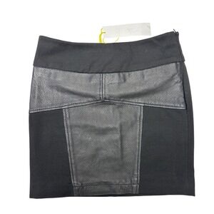 BCBGeneration Mini Skirt Black Faux Leather Perforated Panel Women S